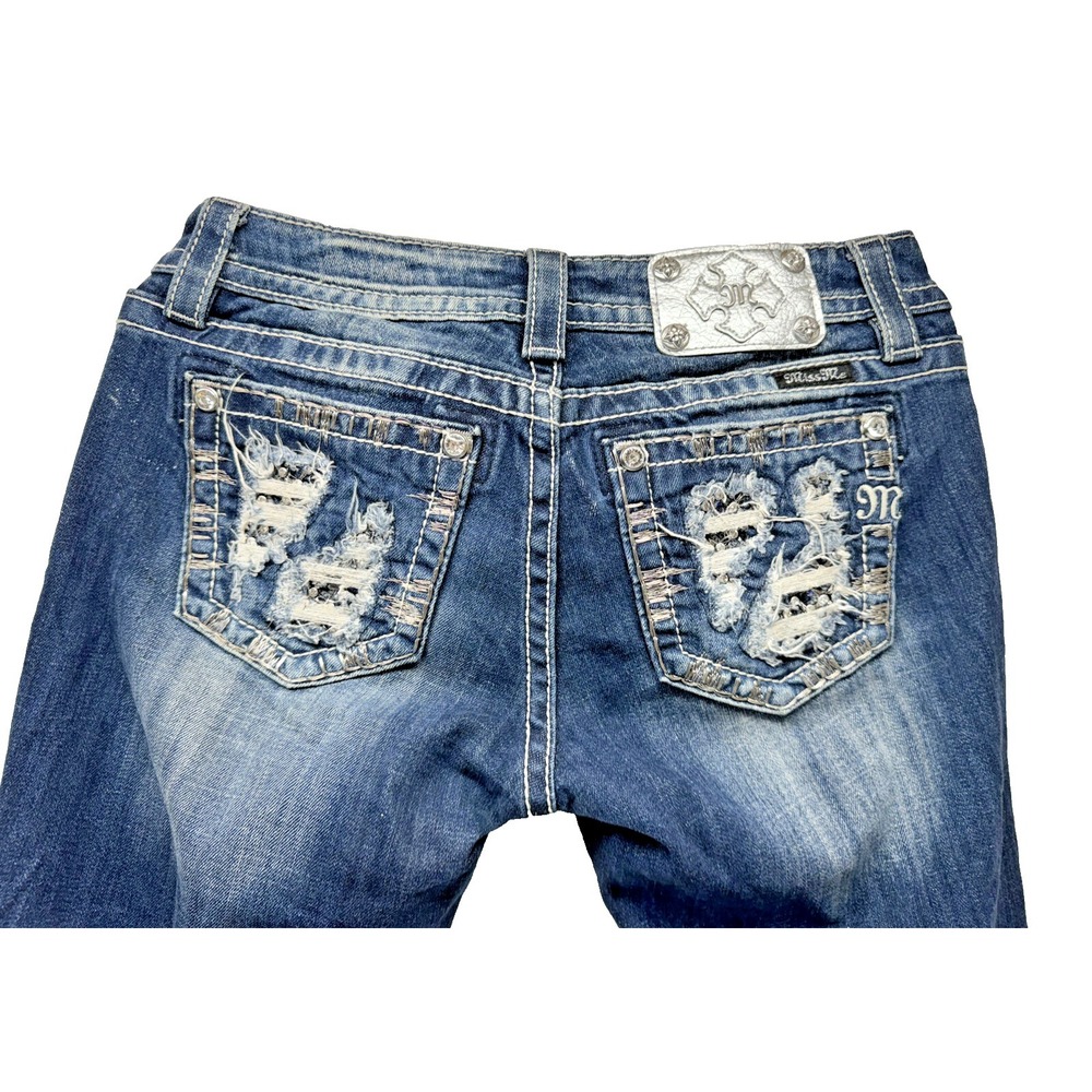 Miss Me Jeans Women's 28 Signature Boot Low Rise Distressed Embellished 28x31